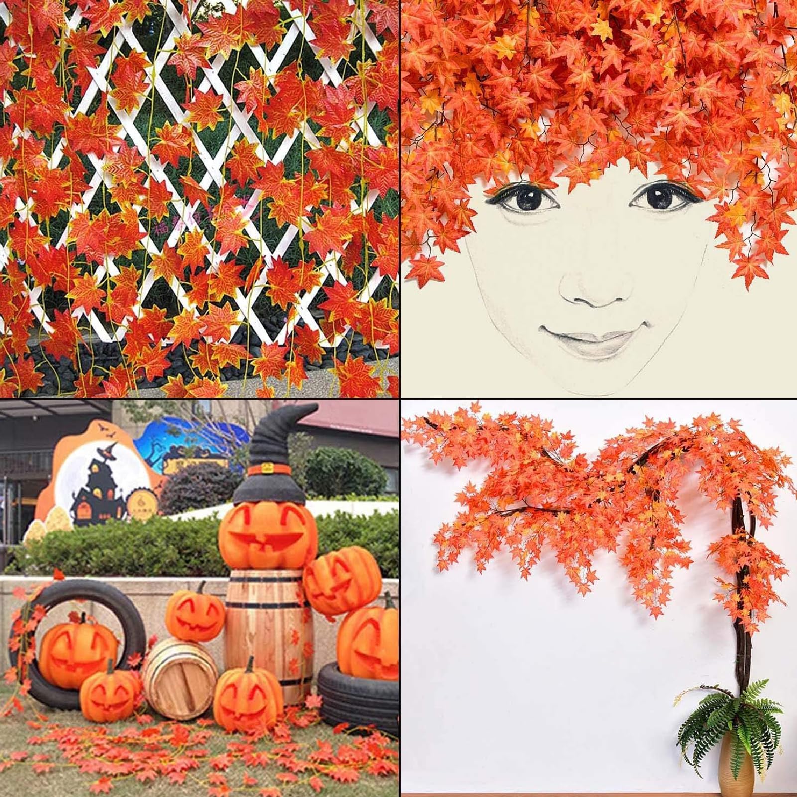 Guirlande De Feuilles D'érable Artificielles - Pack De 2, Total 3.6 M - Couleurs Automne (bordeaux, Or, Orange) - Décoration Murale, Cheminée, Fête