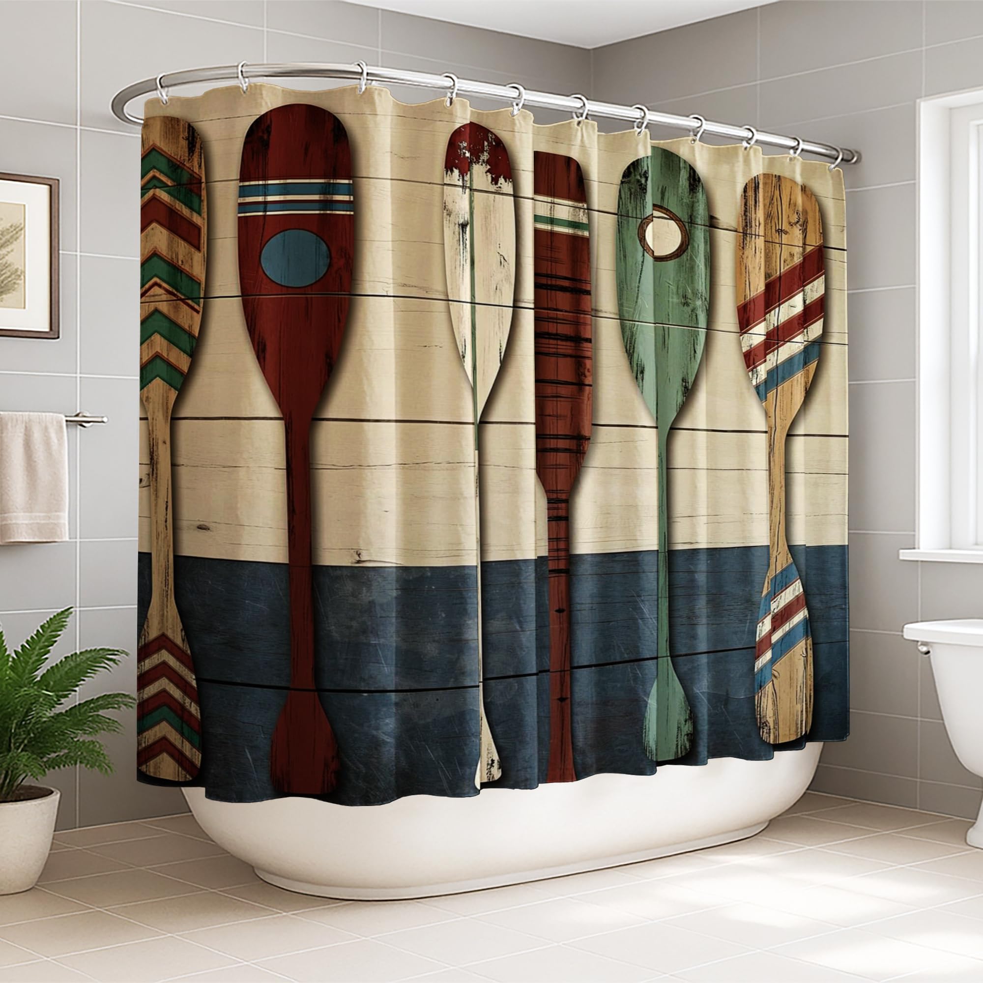 Rideau de douche zigzag nautique grand format imperméable en polyester