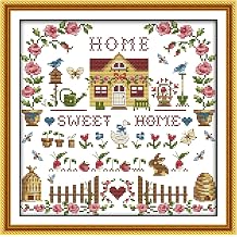 CaptainCrafts New Cross Stitch Kits Embroidery Kit Full Range Pre-Printed and Counted Fabrics Kits for Adults Beginners Home Decor Stamped 11CT, Sweet Home