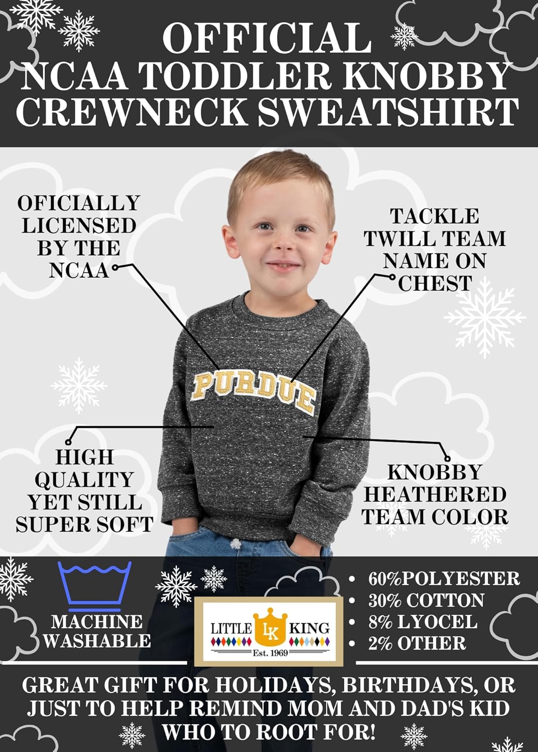 Little King NCAA 幼児用 男の子と女の子 クルーネック ツボビースウェットシャツ タックル ツイル文字付き チームカ