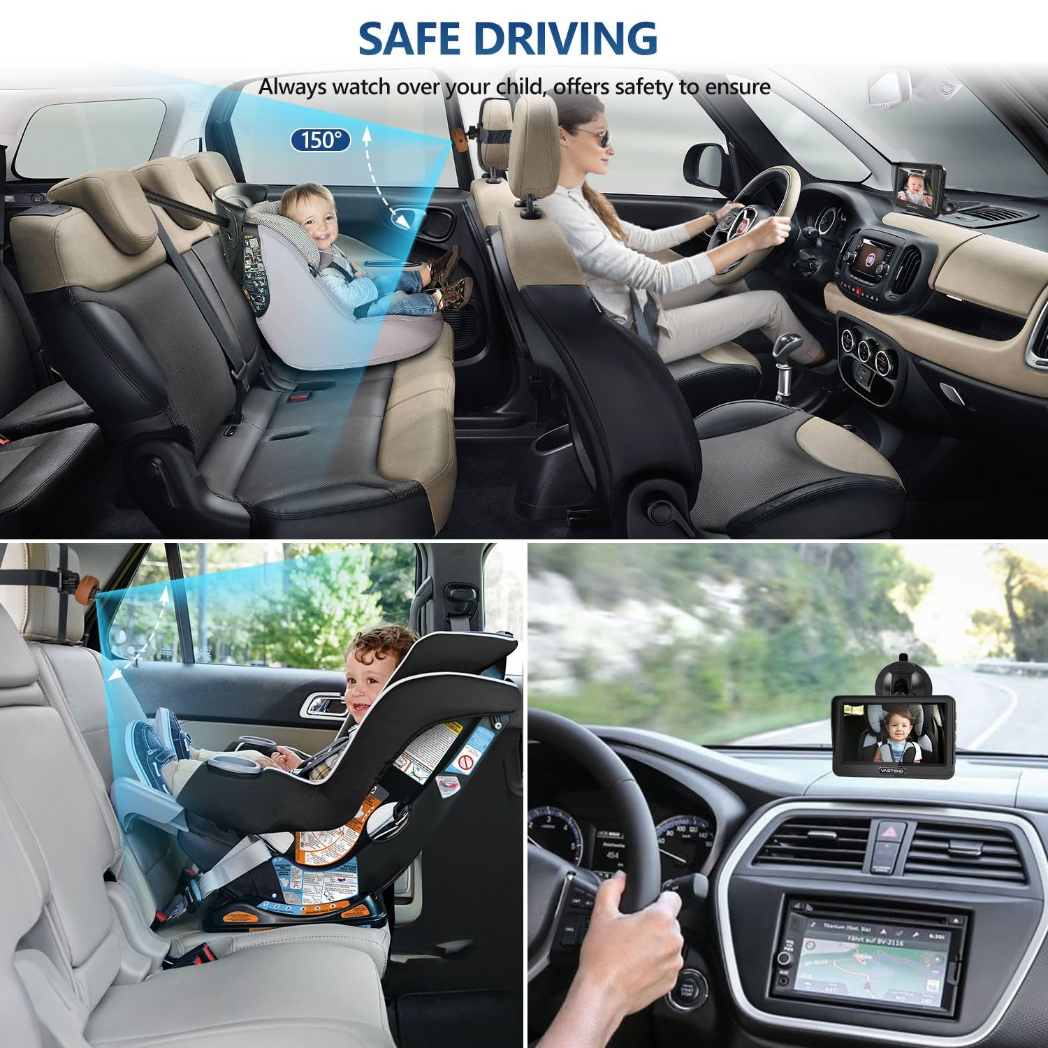 Baby Car Camera HD 1080P, 4.3'' Car Camera for Baby 5 Mins Easy Installation with 150° Wide View and Night Vision Function Travel Safety Kit - Image 3
