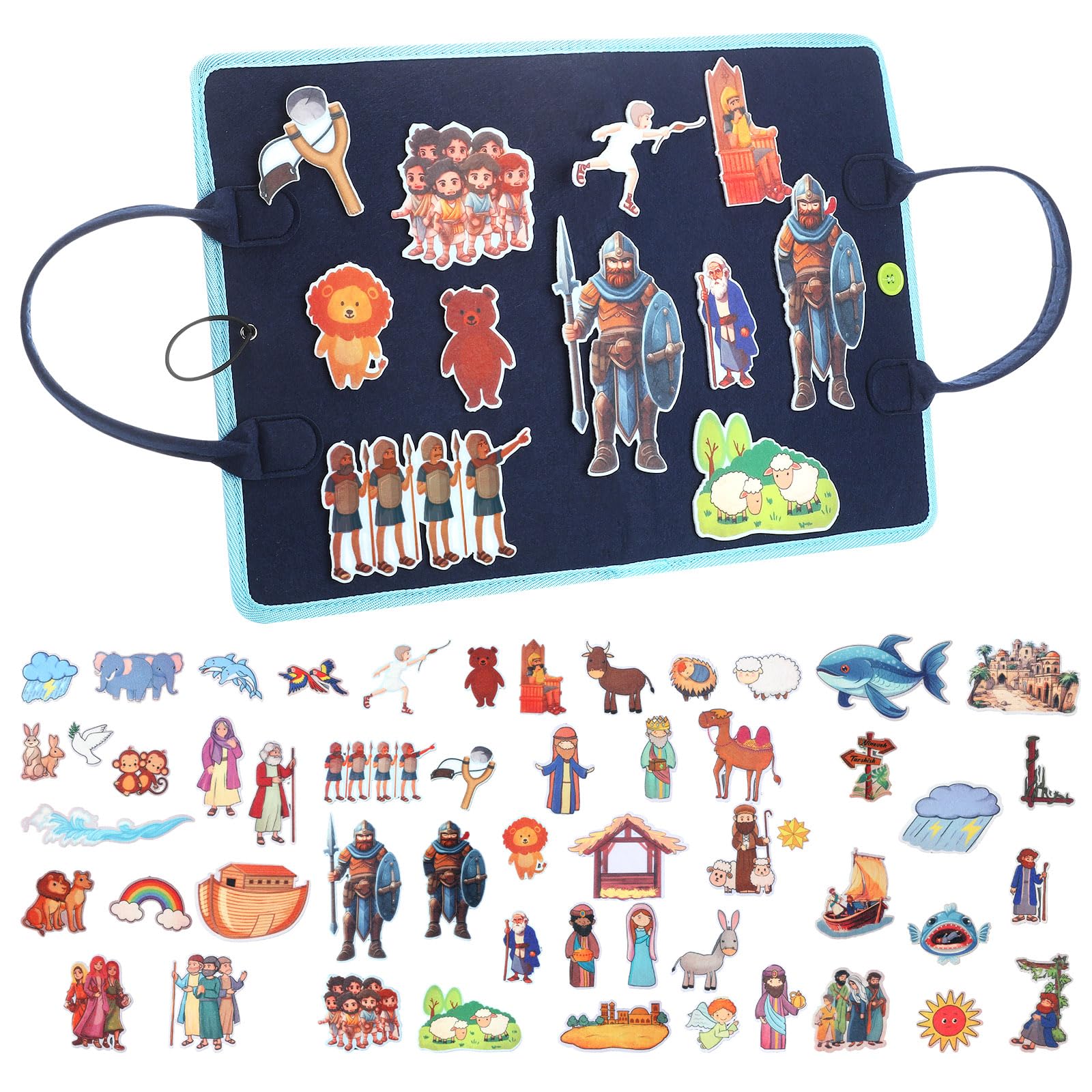 SmoothNovelty 4 Pcs Felt Board Bible Stories Set Include Noah's Ark, Jonah and The Whale, David and Goliath, The Nativity of Jesus, 52 Pcs Precut Bible Felt Story Board Pieces for Kids Preschool