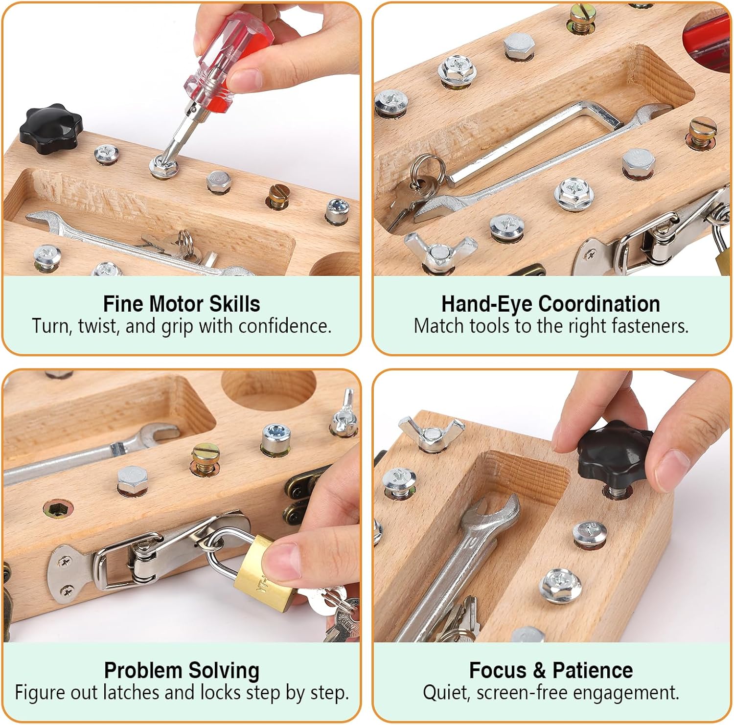 Screwdriver Board Set Montessori Toys for 3 Year Old,Wooden Screw Driver Activities Board, Fine Motor Skills & Sensory Development Toy