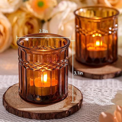 Miniatura 2 de 15 portavelas votivas de ámbar grandes, portavelas de vidrio para velas de té, candelabros ámbar para centro de mesa, decoración del hogar,