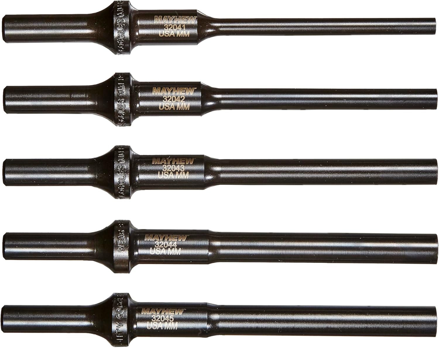 Mayhew Tools 32040 Pneumatic Pin/Drift Punch Set, 5-Piece, Black Oxide Finish