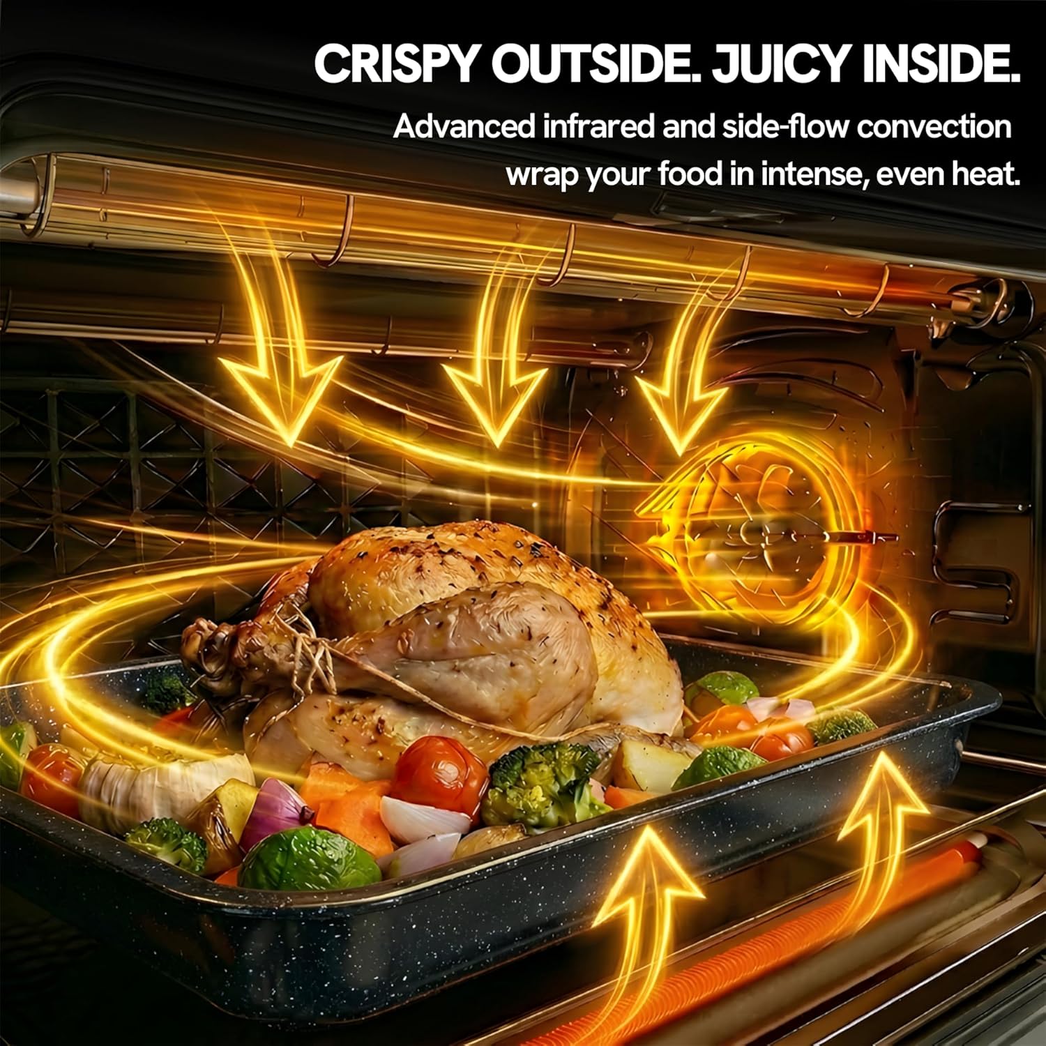 VAL CUCINA 26.3 QT Non-Toxic Enamel Interior Air Fryer Toaster Oven Combo, 10-in-1 Convection Countertop Oven with Infrared Heating, Fits 12" Pizza & 6 Slice Toast, Easy Clean Enamel Baking Pan