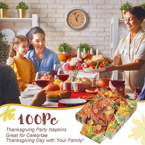 Miniatura 4 de 100 servilletas de papel de Acción de Gracias, 3 capas, para Acción de Gracias, pavo, calabaza, hojas de otoño, servilletas de baño para el hogar,