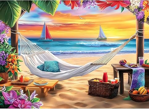 500 Piece Puzzles for Adult, Beach and Sunset Boat Jigsaw Puzzle