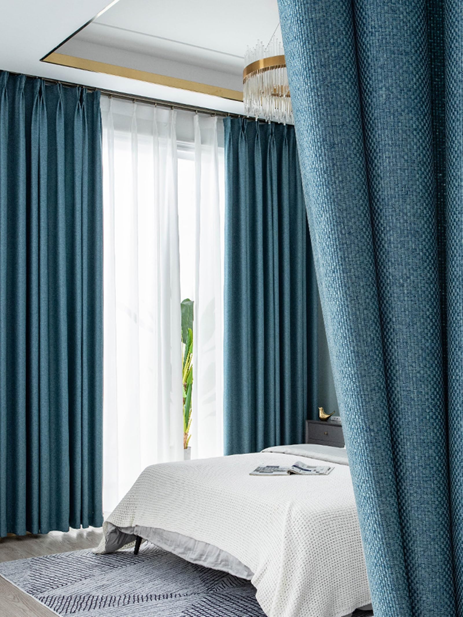 Rideau chambre occultant bleu opaque rideau fenêtre 86x183