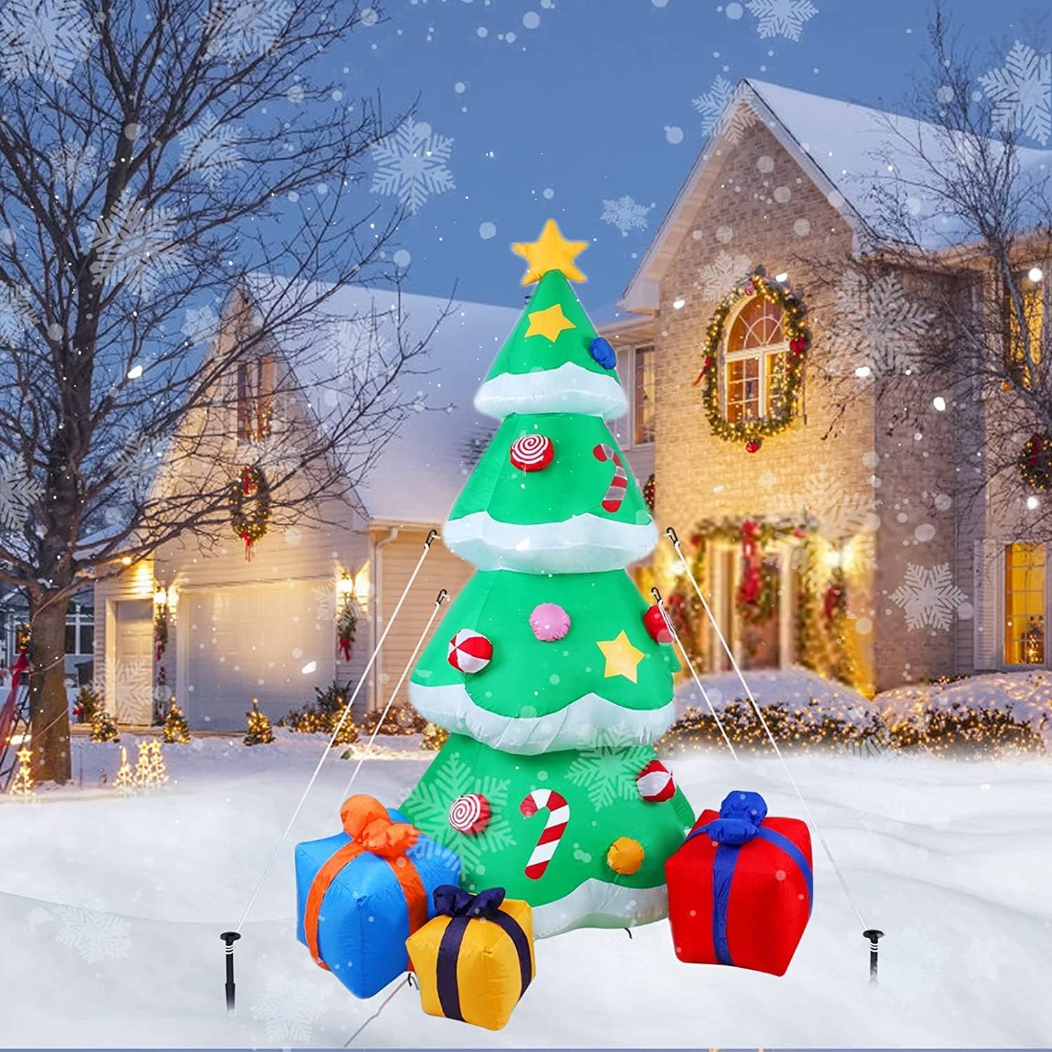 5 FT Height Christmas Inflatables Tree Decorations, Blow Up Yard Decoration Clearance with LED Lights Built-in for Holiday/Party/Yard/Garden