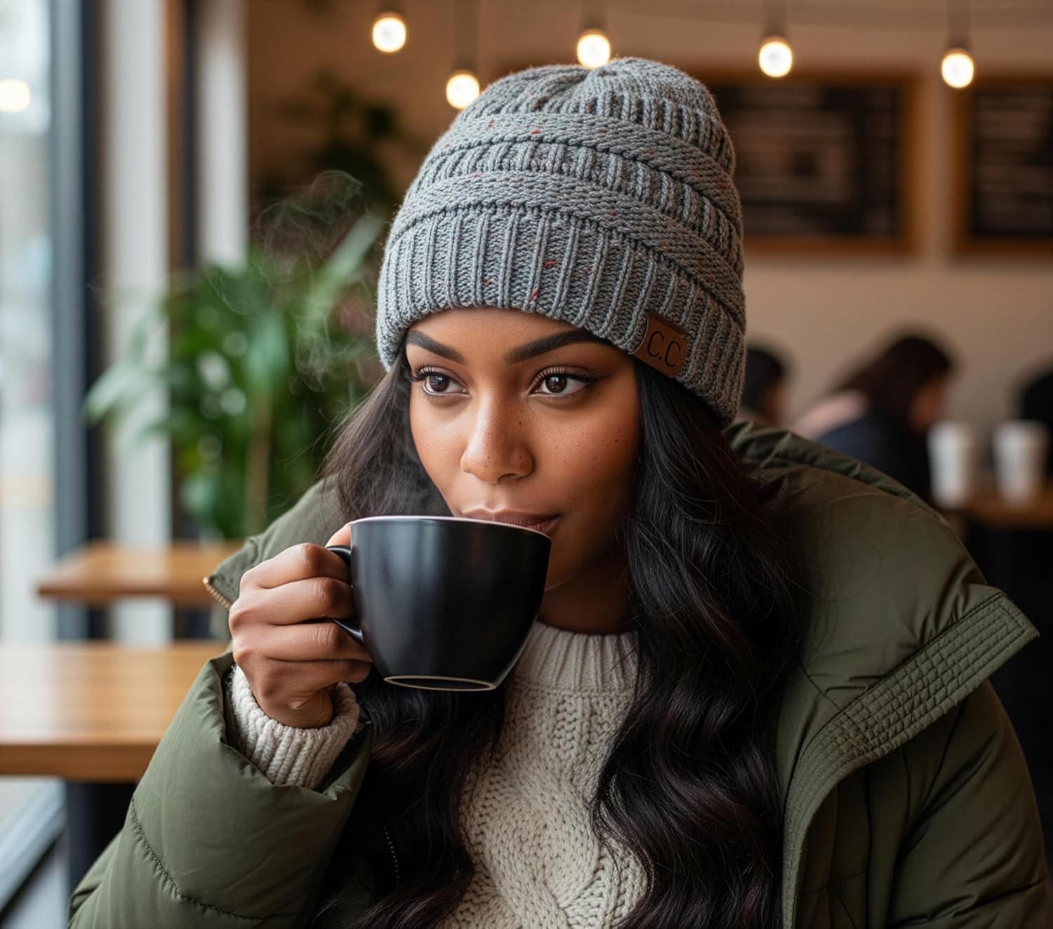 Funky Junque Confetti Knit Beanie for Women – Colorful Slouchy Cute Beanies, Cable Knitted Womens Winter Hats, Cozy Fashion - Image 2