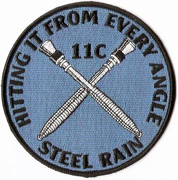 Army Mortarman Embroidered Patch - 4 1/2" in Diameter, merrowed Edge with a Wax Iron on Backing - High Angle Hell - 11C - Direct Fire