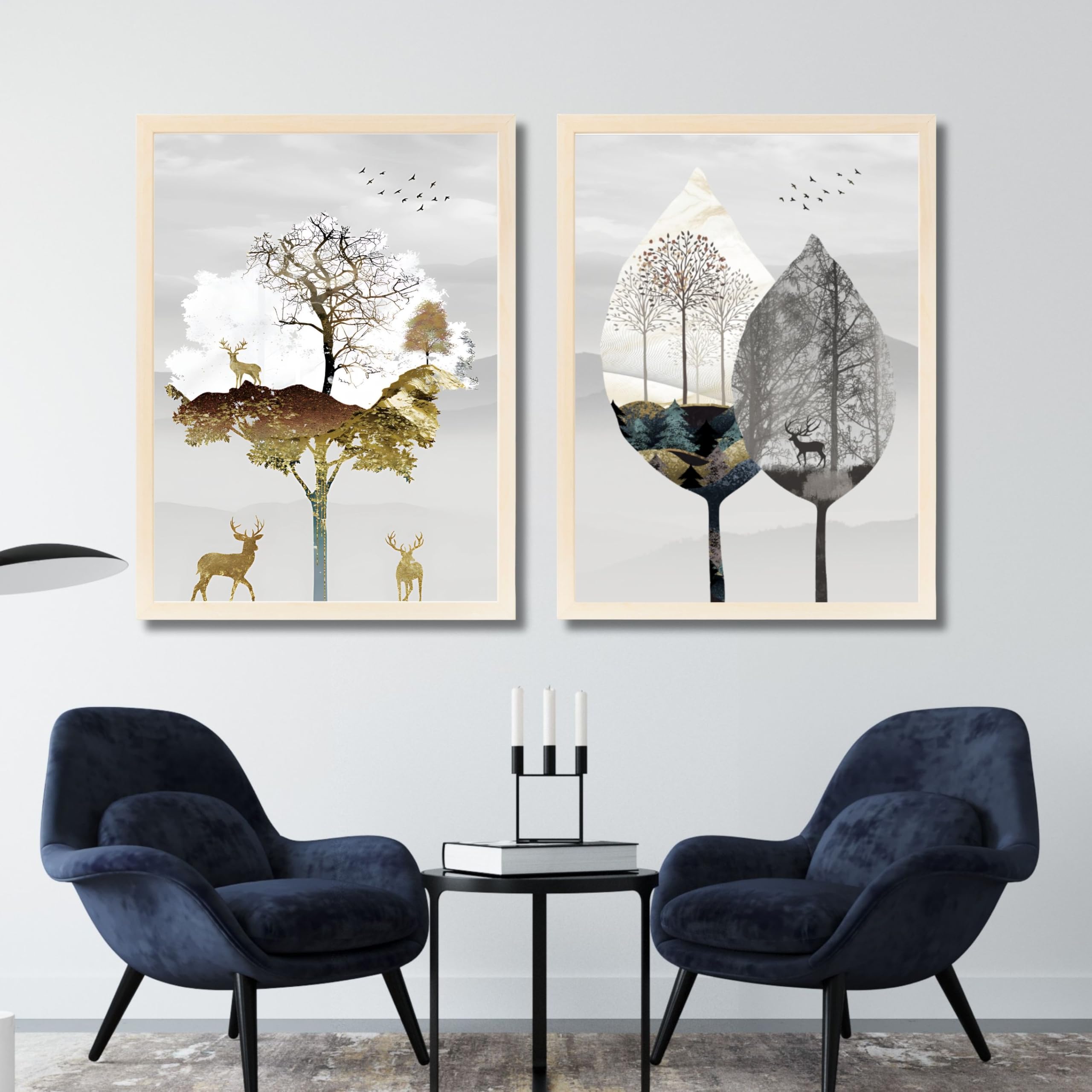 CRAFT QUEST Wall Art Decor Paintings | Set of 2 Modern art Wall Art Frames for Home Decoration | Ideal for Living Room, Bedroom & Office (Natural, 10 x13 Inches Each)