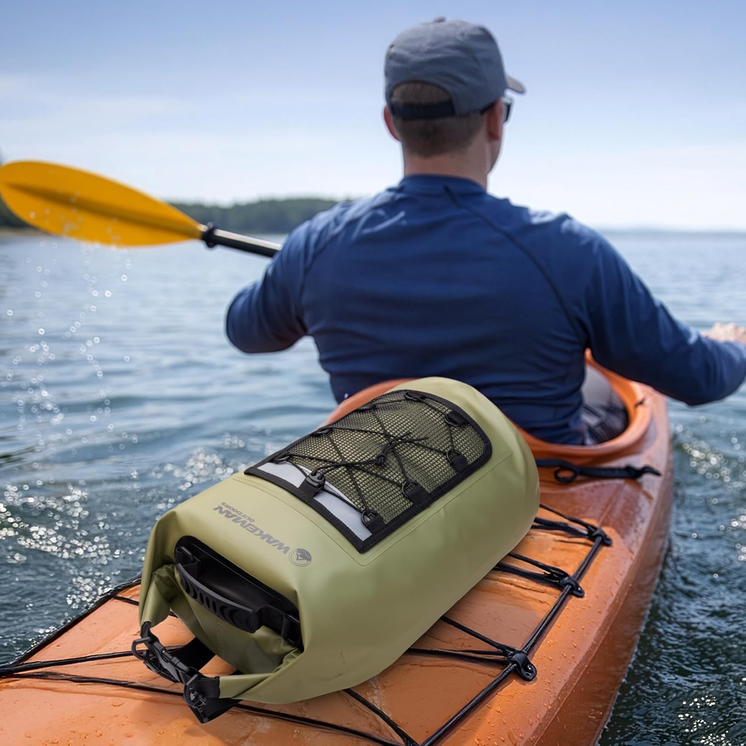Wakeman Waterproof Dry Bag - 20L Roll Top Lightweight Waterproof Backpack for Men or Women with Phone Case and Mesh Pocket - Kayaking, Boating, Swimming, Camping or Fishing Gear Outdoors (Green)