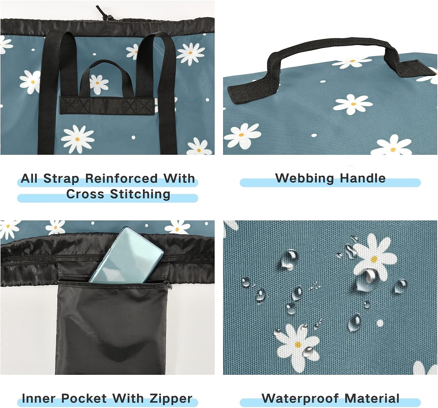 Flower Cute Laundry Bag Backpack with Shoulder Straps Daisy Dirty Clothes Organizer Extra Large Heavy Duty for Camp College Dorm Room Essentials for Girls