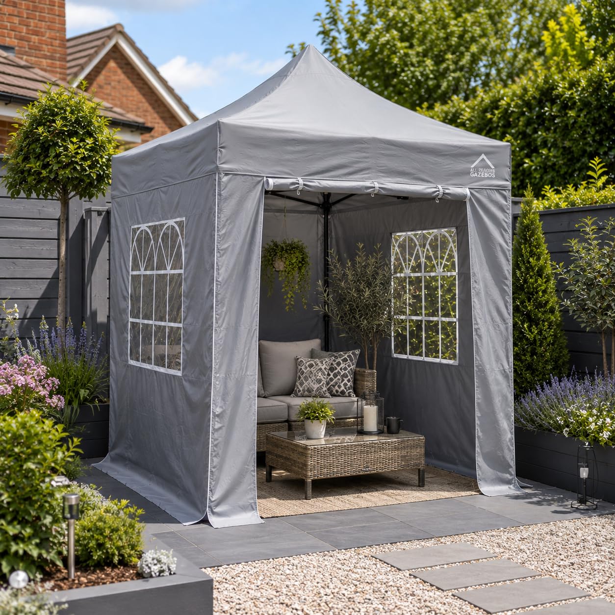 All Seasons Gazebos, Wytrzymały, w pełni wodoodporny, powlekany PCW, pawilon premium z 4 x 100% wodoodpornymi panelami bocznymi (taka sama jakość jak dach)
