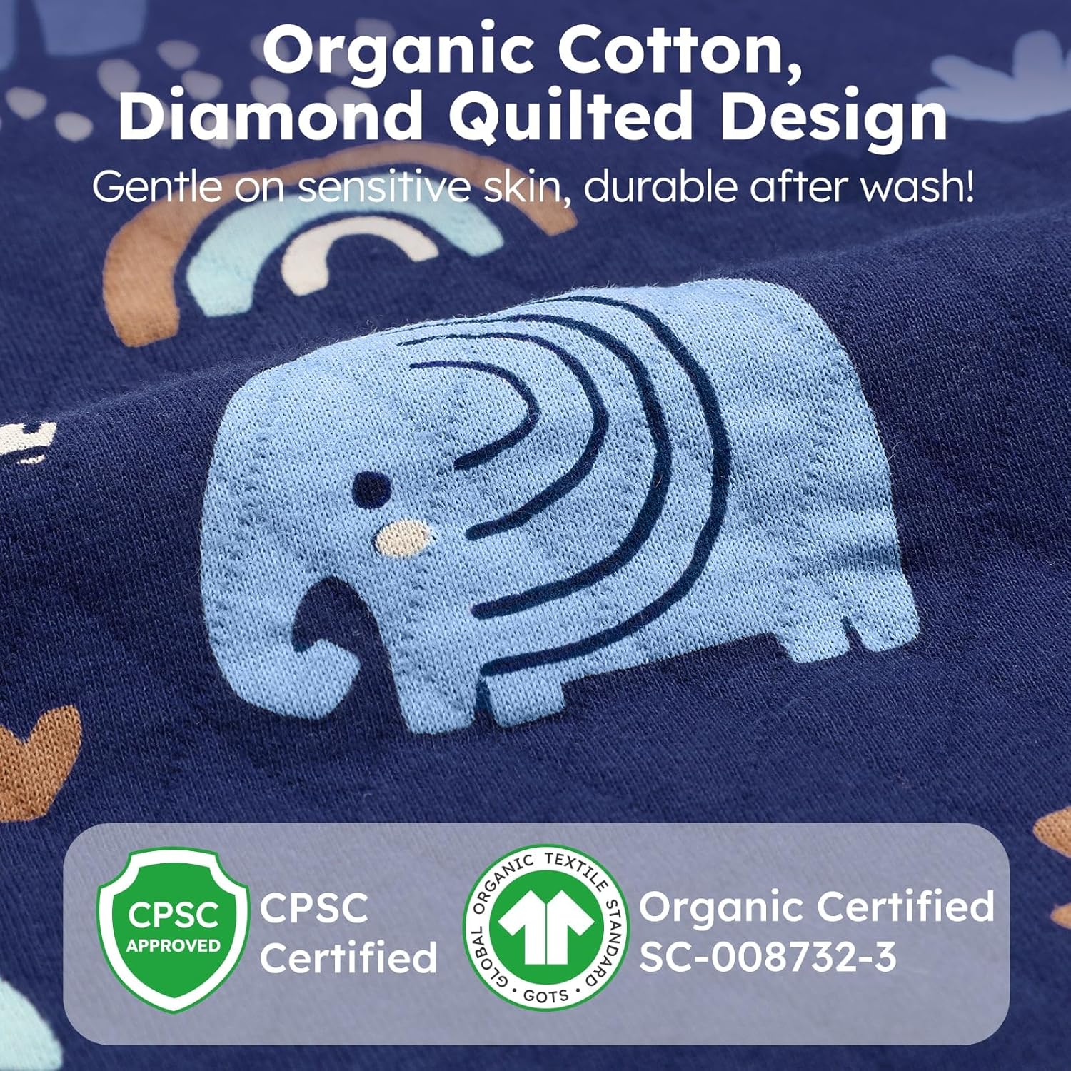 Yoofoss Baby Sleep Sack 12-18 Months 1.0 Tog Long Sleeve Sleep Sack Organic Cotton Wearable Blanket for Toddlers 2-Way Zipper Quilted Sleeping Sacks(Large)