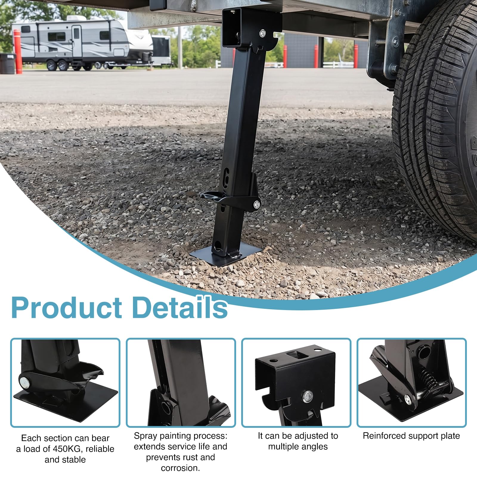 Lot de 2 stabilisateurs de remorque pour camping-car - Cric de remorque avec capacité de charge de 450 kg - Support de manivelle avec support de serrage - Supports de remorque pour camping-cars et