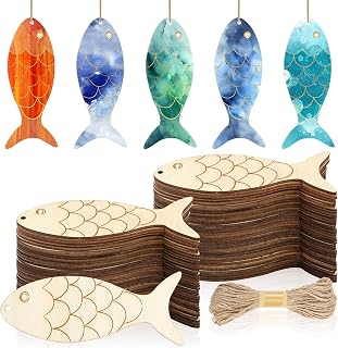 Gerrii 150 Pieces Blank Wood Fish Cutouts Hanging Ornaments for DIY Crafts | 3.9 Inch Unfinished Wooden Fish Cutouts, Fish Wooden Crafts to Paint, Wood Fish Slices for Crafts, Ocean Party Decor