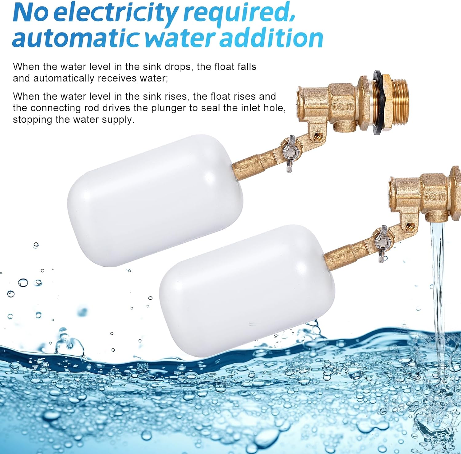Float Valve 3/4 inch, Brass Water Float Valve with Adjustable Arm, Float Ball Valve Automatic Fill and Water Level Control for Water Trough,Fountains,Water Tank,Ponds,Pool,Aquariums