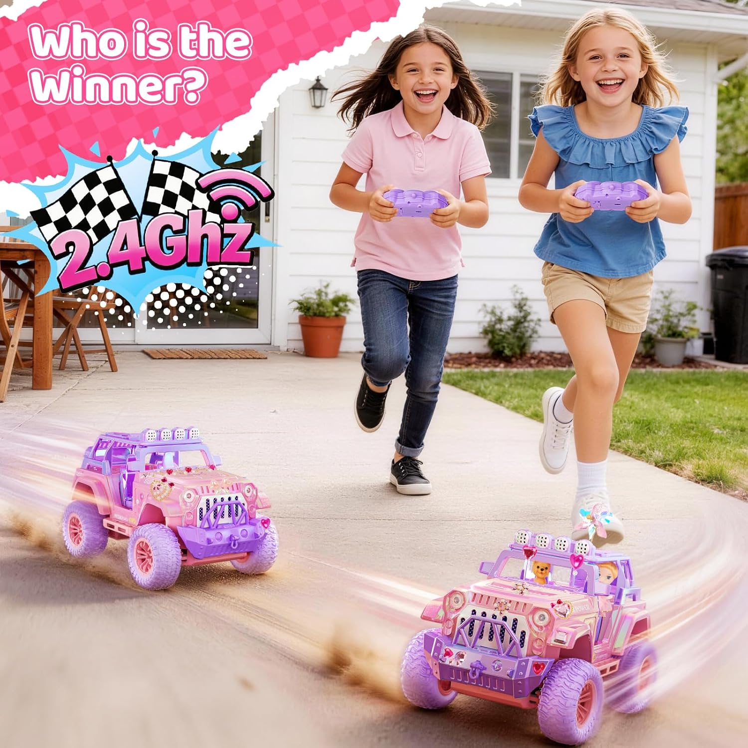 Remote Control Car for Girls with Spray and Sound, 2.4GHz All-Terrain Sparkling Pink RC Cars,Doll and Pet,Windmill,DIY Stickers,Rechargeable Battery,Toys Cars Birthday Gift for Girls Age 6-12