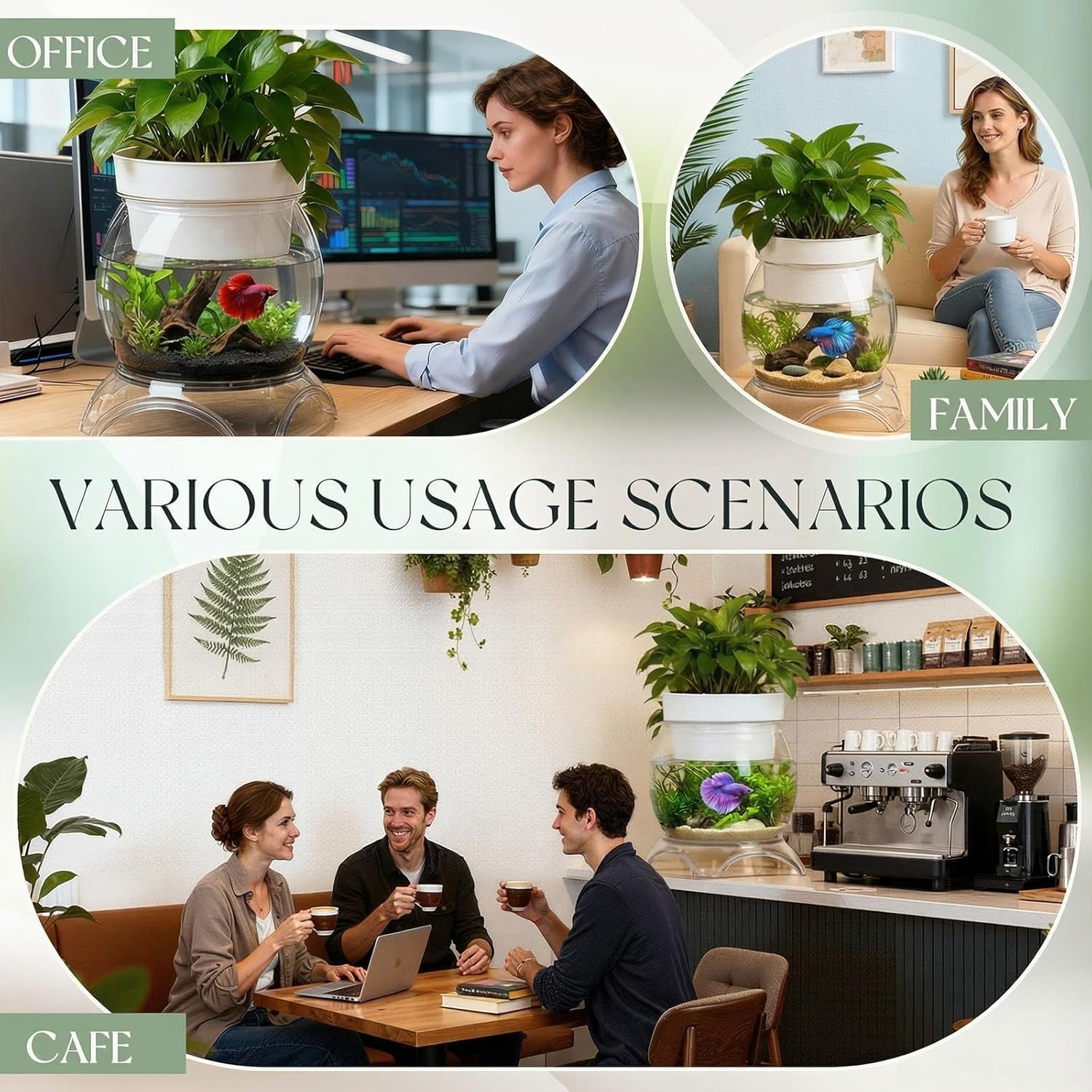 Geelin 5 Gallon Plastic Aquaponic Betta Fish Tank Aquaponic with Base and Top, Large Bowl Shatterproof Ecosystem Aquarium with Clear Clarity for Terrarium, Flower Vase Betta Fish Centerpiece Gifts