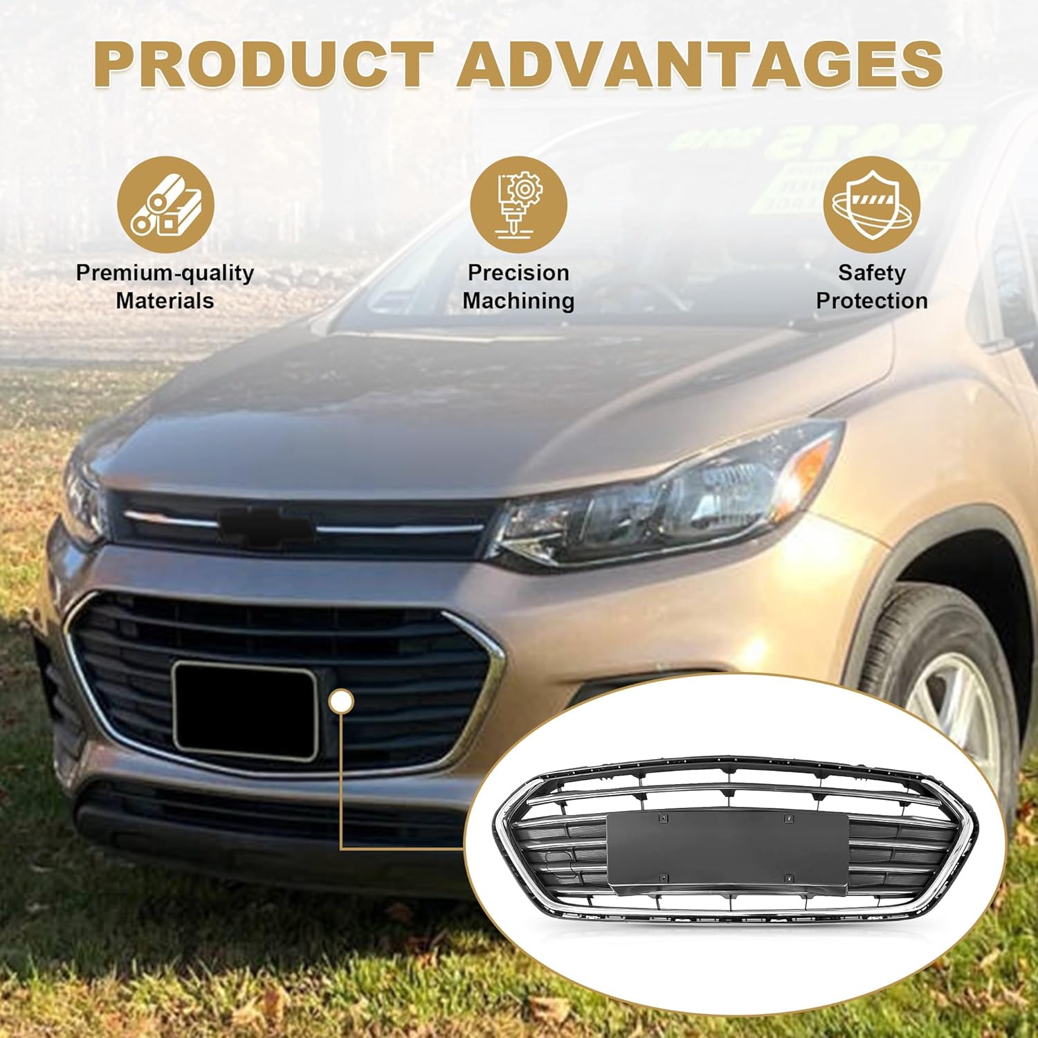 PartsFlow Front Bumper Grille Black With Chrome Grill For 2017 2018 2019 2020 2021 Chevrolet Chevy Trax GM1211015