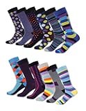 Marino Men's Dress Socks - Colorful Funky Socks for Men - Cotton Fashion Patterned Socks - 12 Pack