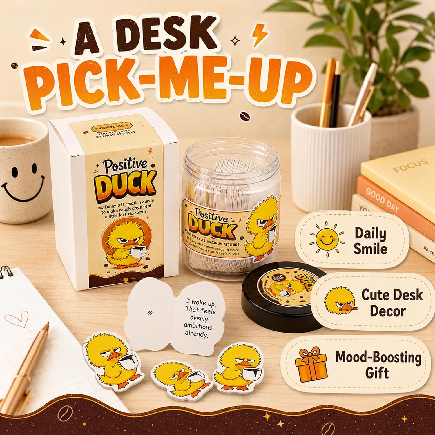 Positive Duck Jar, 60 Sarcastic Duck Cards, Funny Emotional Support Gifts