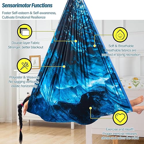 Miniatura 25 de Columpio sensorial para niños y adultos con capacidad para hasta 300 libras en interiores y exteriores, columpio de terapia de doble capa con kit