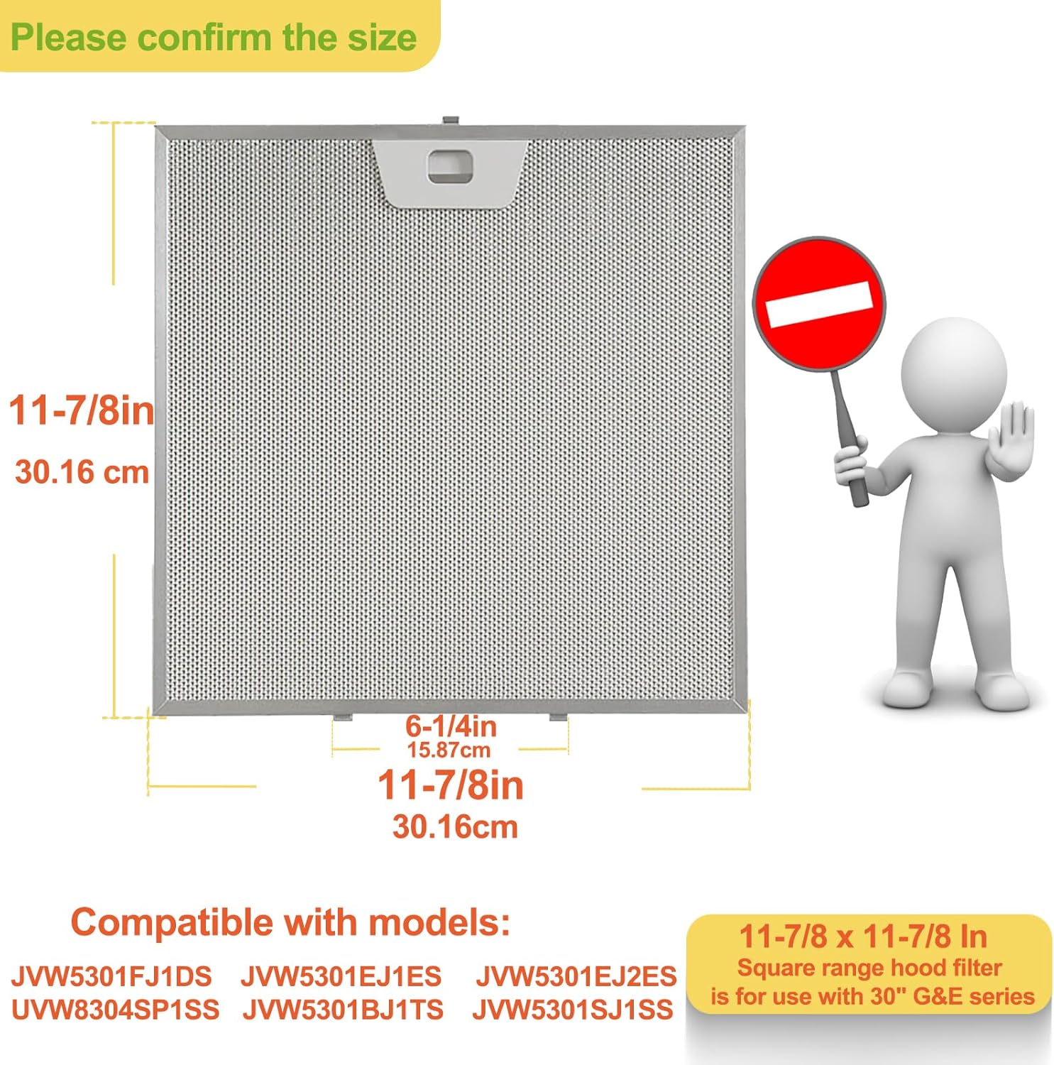 WB02X24872 Range Hood Filter Compatible with G E Range Hood Grease Filter 11-7/8''x11-7/8'' 2pack For JVW5301FJ1D、JVW5301EJ1ES、JVW5301EJ2ES、JVW5301BJ1TS、JVW5301SJ1SS、JVW5301FJ1DS、JVW8304SP1SS