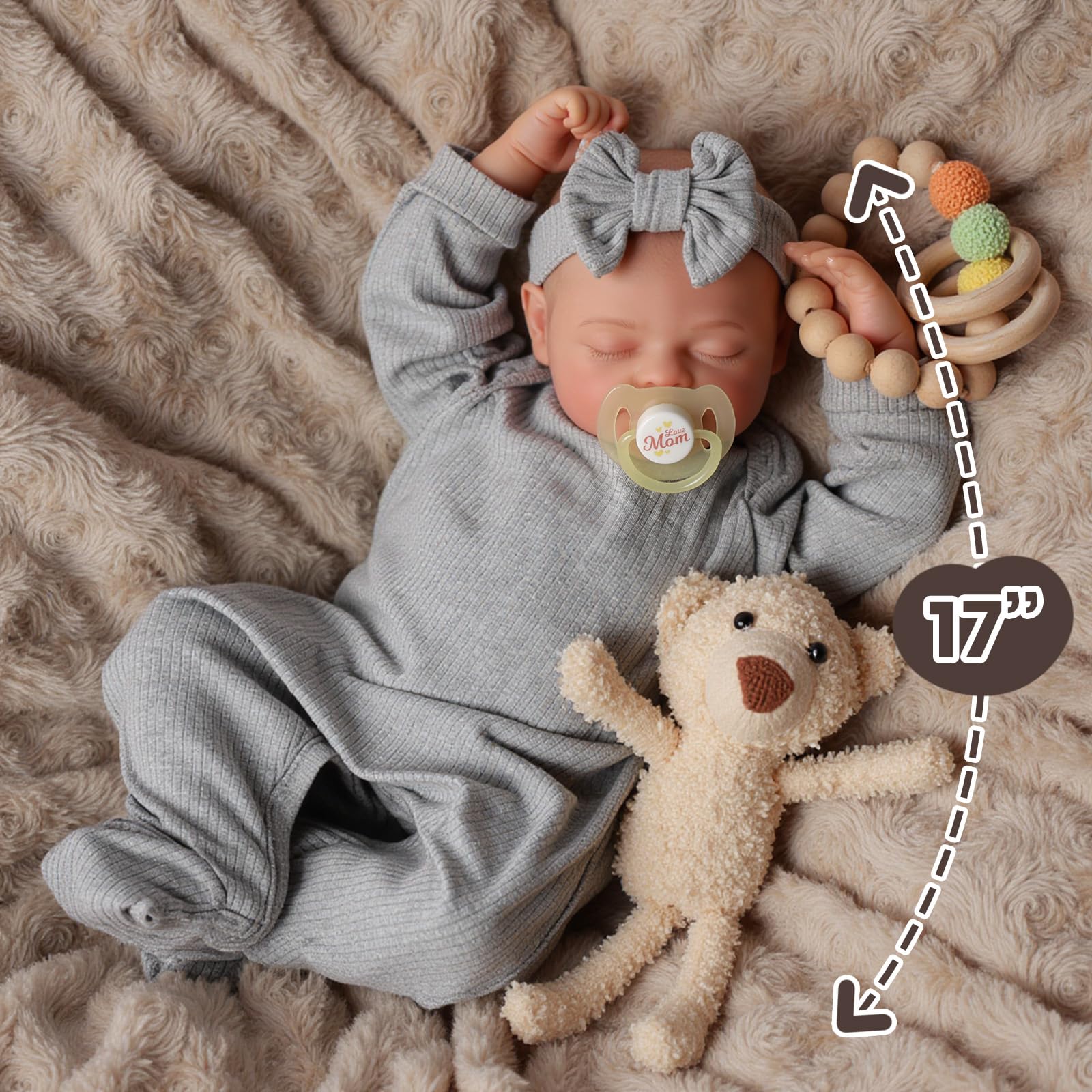 JIZHI Sleeping Reborn Baby Doll Girl, 17 Inch Realistic Full Vinyl Body Newborn Doll with Outfit & Accessories - Image 2
