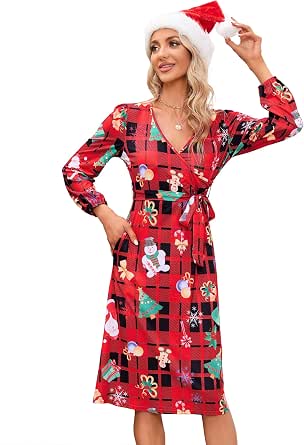 MISSKY Women's Casual Hooded Pullover Dress With Lip Print & Kangaroo Pocket - 3/4 Sleeve Sweatshirt Dress