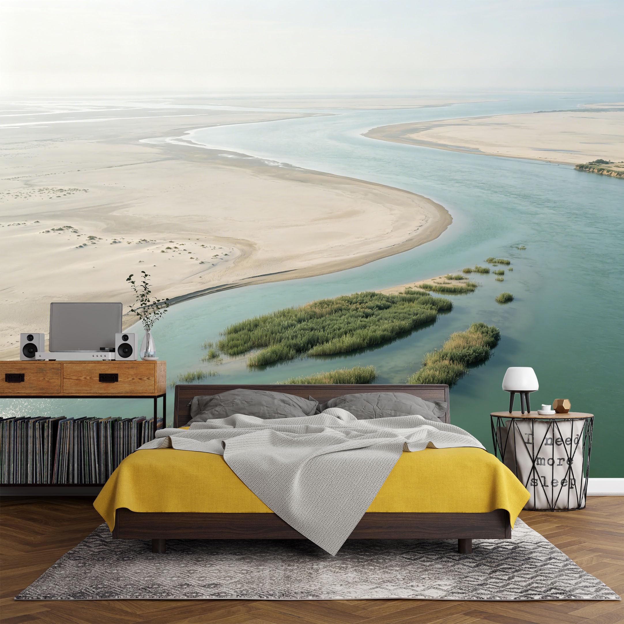 Custom Size Wall Mural， Coastal River Estuary Sand Dune Landscape Nature Scenery，SelfAdhesive Art Prints wall Fabric (No PVC) Removable Wallpaper Living Room Decor