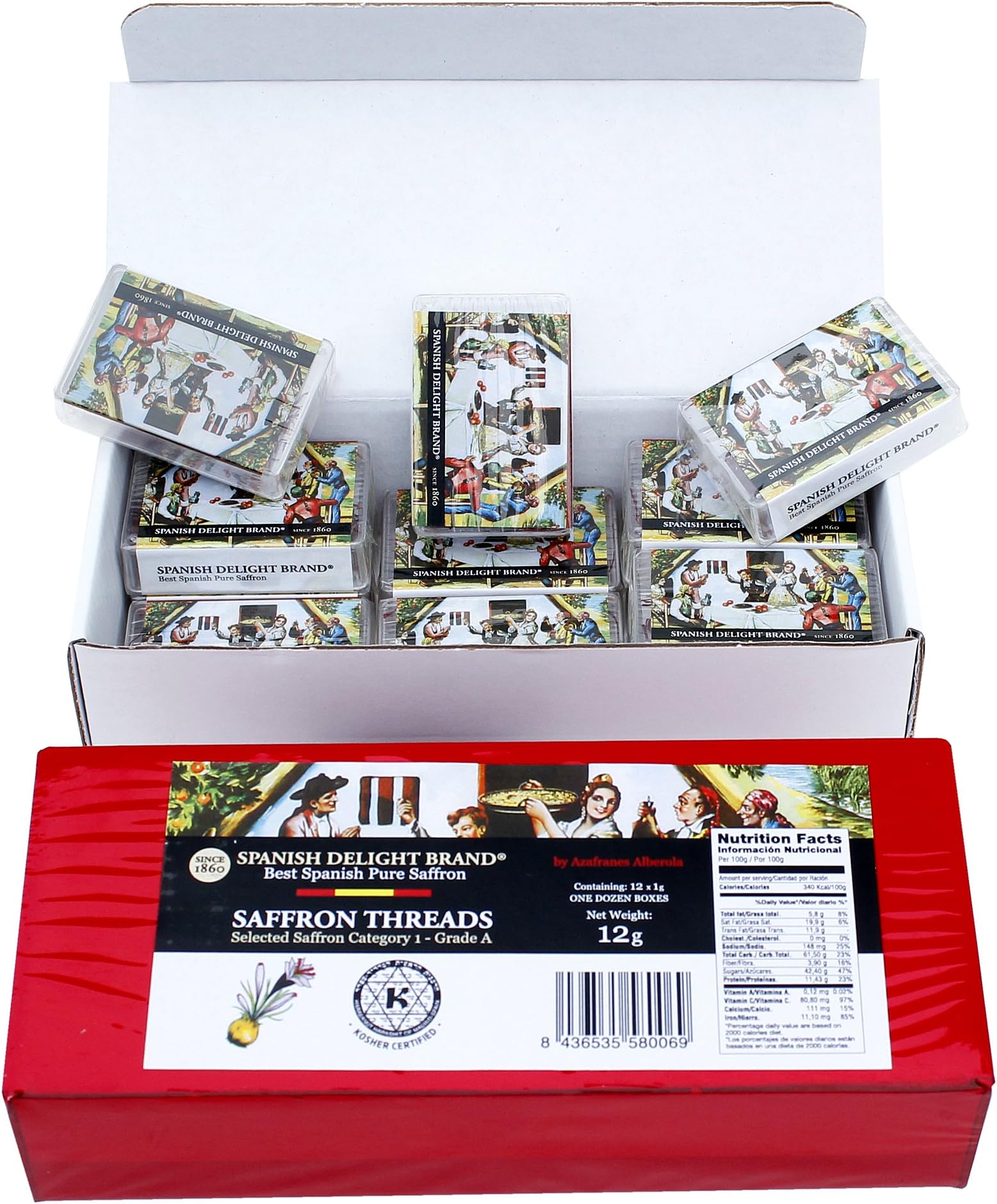 Pure Grade 1 Mancha Saffron Threads in an Attractive Plastic Box-1.0gm ea-0.035oz ea (12 pack)