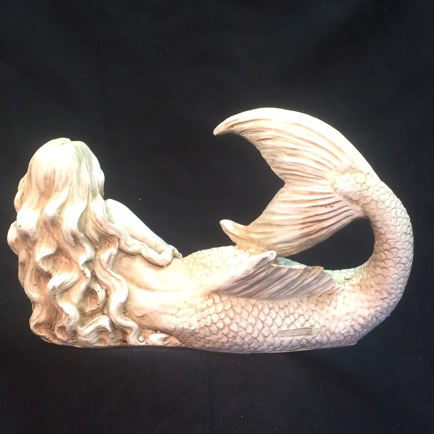 Life's A Beach 32" L Jumbo Lying Sexy Mermaid Nautical Coastal Garden & Pool Statue in Distressed Antique White Finish