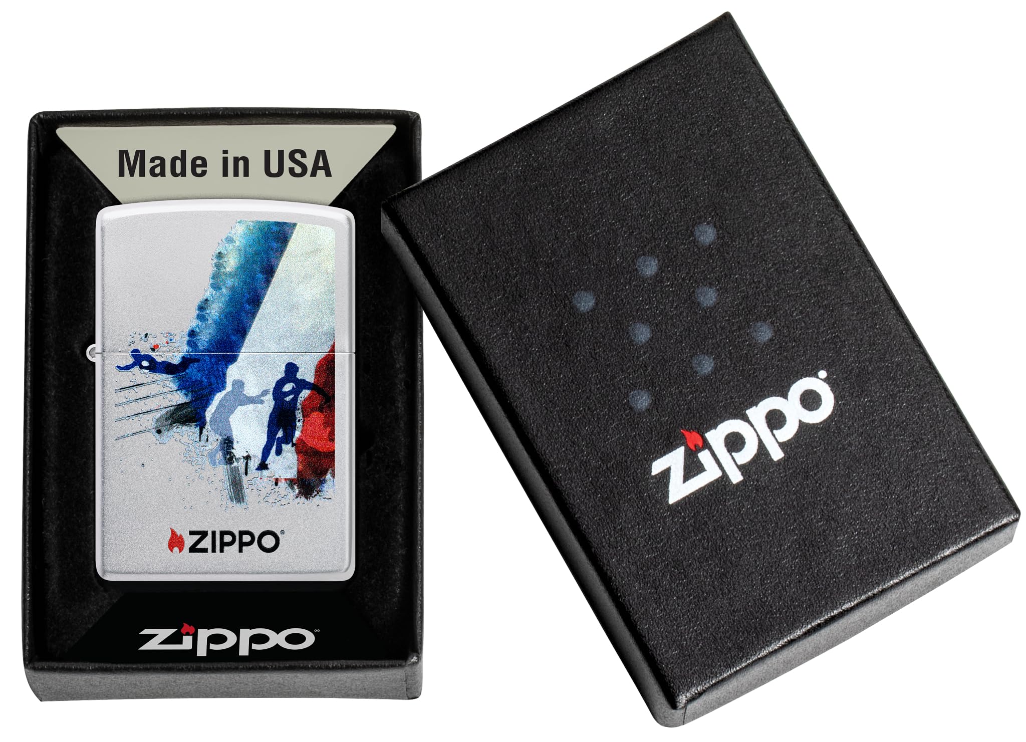 Zippo RuGBy Zapalniczka Sztormowa, Kolorowy Nadruk, do Napełniania, Wielokrotnego Użytku, Wiatroodporna Konstrukcja, Pudełko na Prezent, Wykonano w USA, Satynowy Chrom (Satin Chrome)
