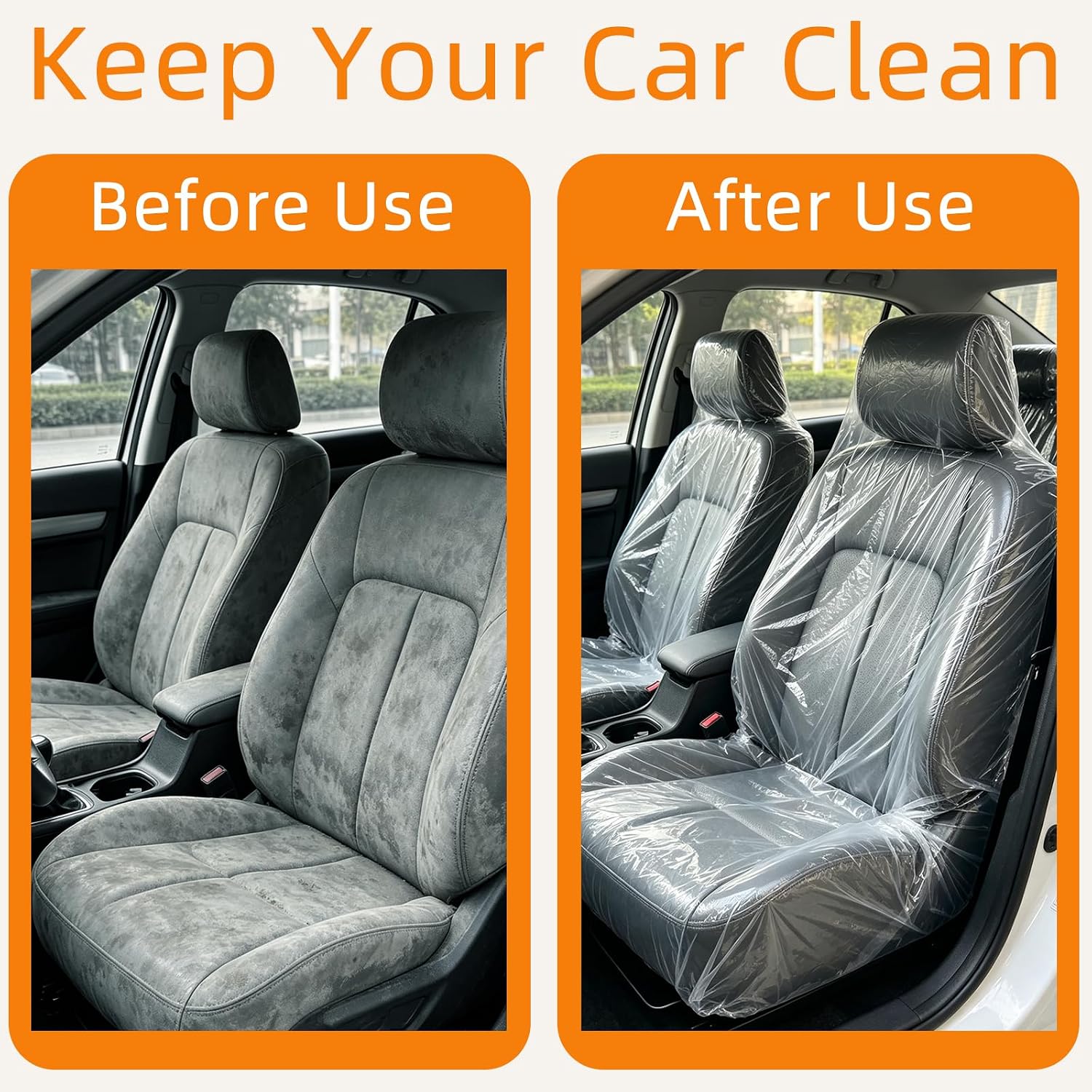 250 Pack Disposable Car Seat Covers, Clear Plastic Seat Protector Set for Cars Includes Steering Wheel, Gear Selector and Handbrake Covers for Bus Auto Truck Accessories