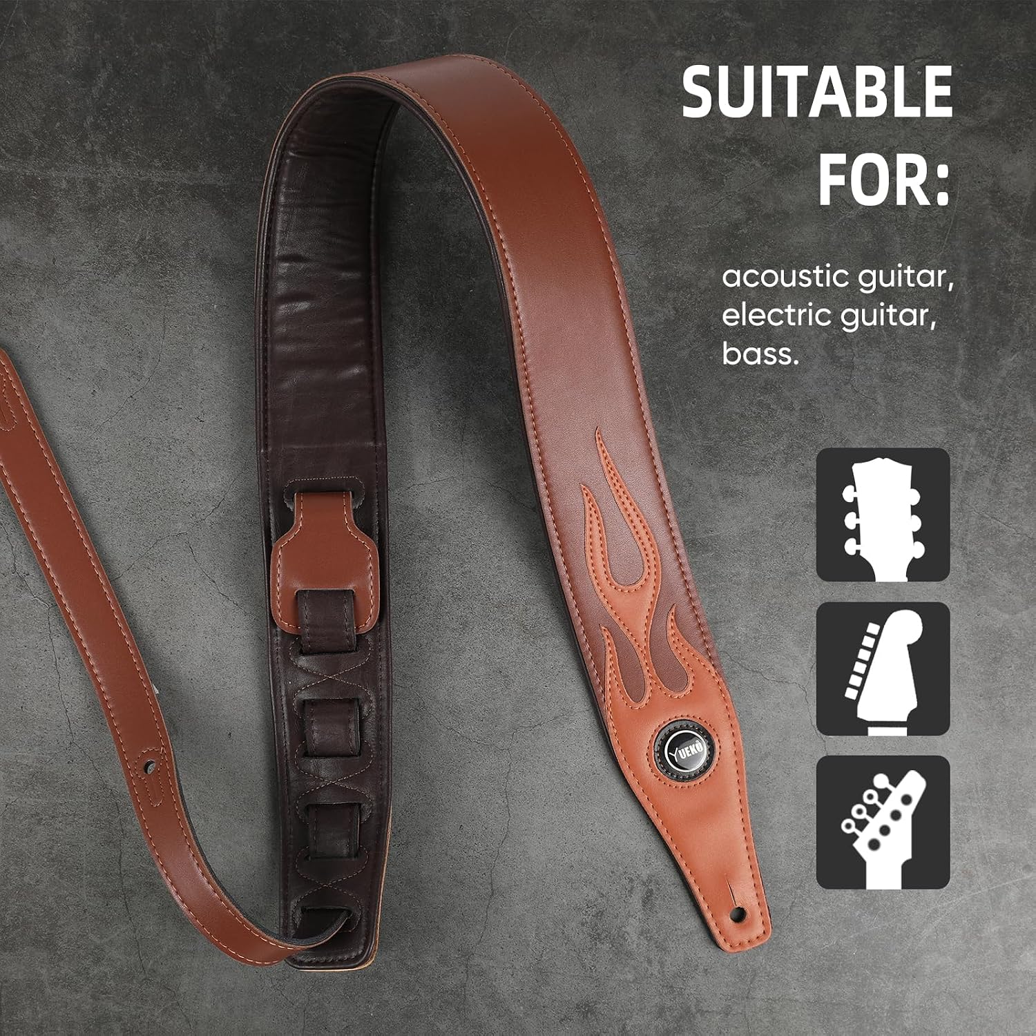 Guitar Strap Leather, Anti-Slip, Classic, Adjustable Soft Leather Strap for Acoustic, Electric and Bass Guitars image 5