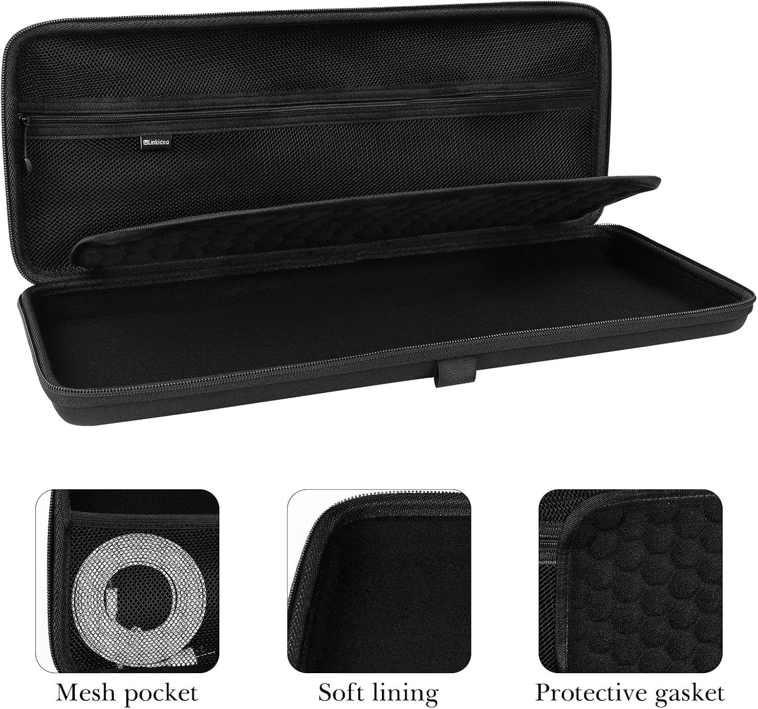 Linkidea Hard Travel Case for Compact 90%-96% Keyboard, Computer 100 Key Wireless/Wired Keyboard Carrying Case Protective Storage Box Bag, Compatible with RK ROYAL KLUDGE S98 Keychron Q5 Pro, Black