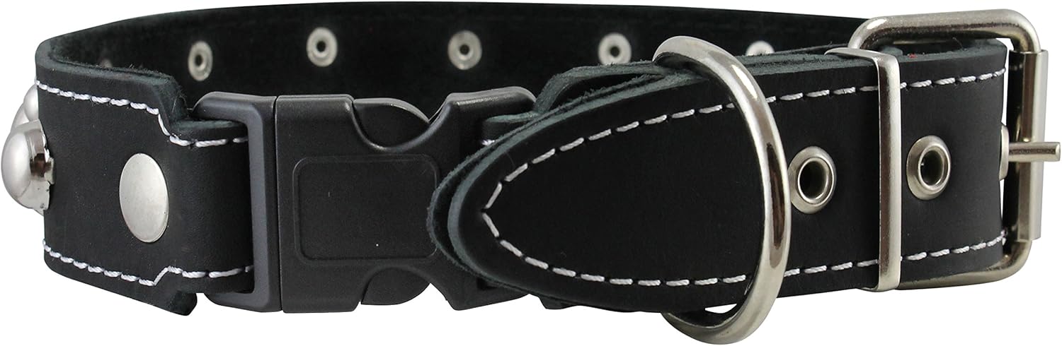 Black Genuine Leather Studded Dog Collar, Soft Suede Padded1.5 Wide. Fits 17"-20" Neck
