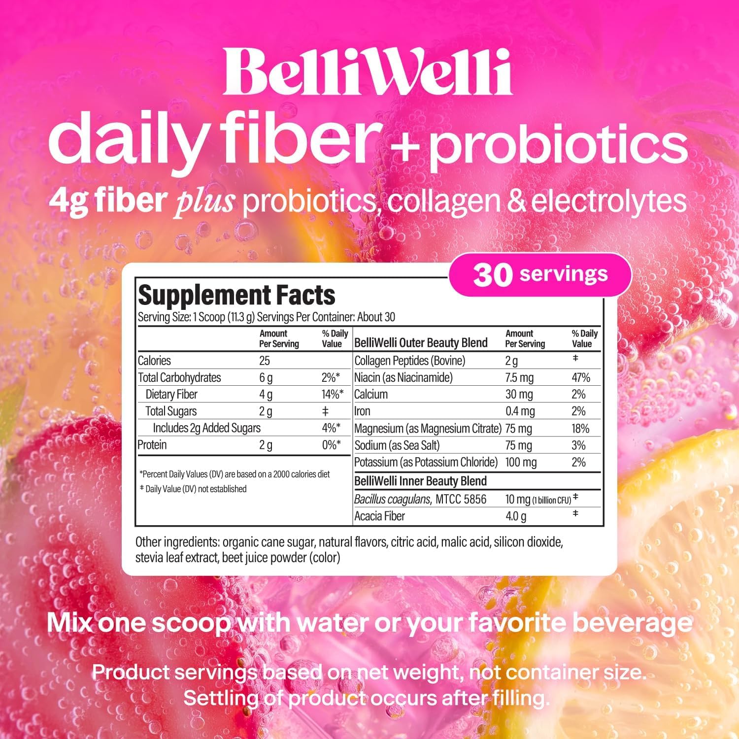 Belli Welli Fiber Supplement Powder with Prebiotics for Digestive Health and GLP-1 Support, Soluble Fiber for Gut Health & Debloat, Keto, Gluten Free, 30 Servings (1 Pack) Strawberry Lemonade — Amazon image 6