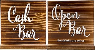 Darware Open Bar/Cash Bar Reversible Sign for Wedding Receptions and Events; Farmhouse Rustic Tabletop Bar and Alcohol Sign