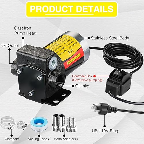 Miniatura 2 de Bomba de transferencia de gasolina autocebante de 110 V CA con interruptor de bombeo reversible para queroseno diésel de gasolina y más