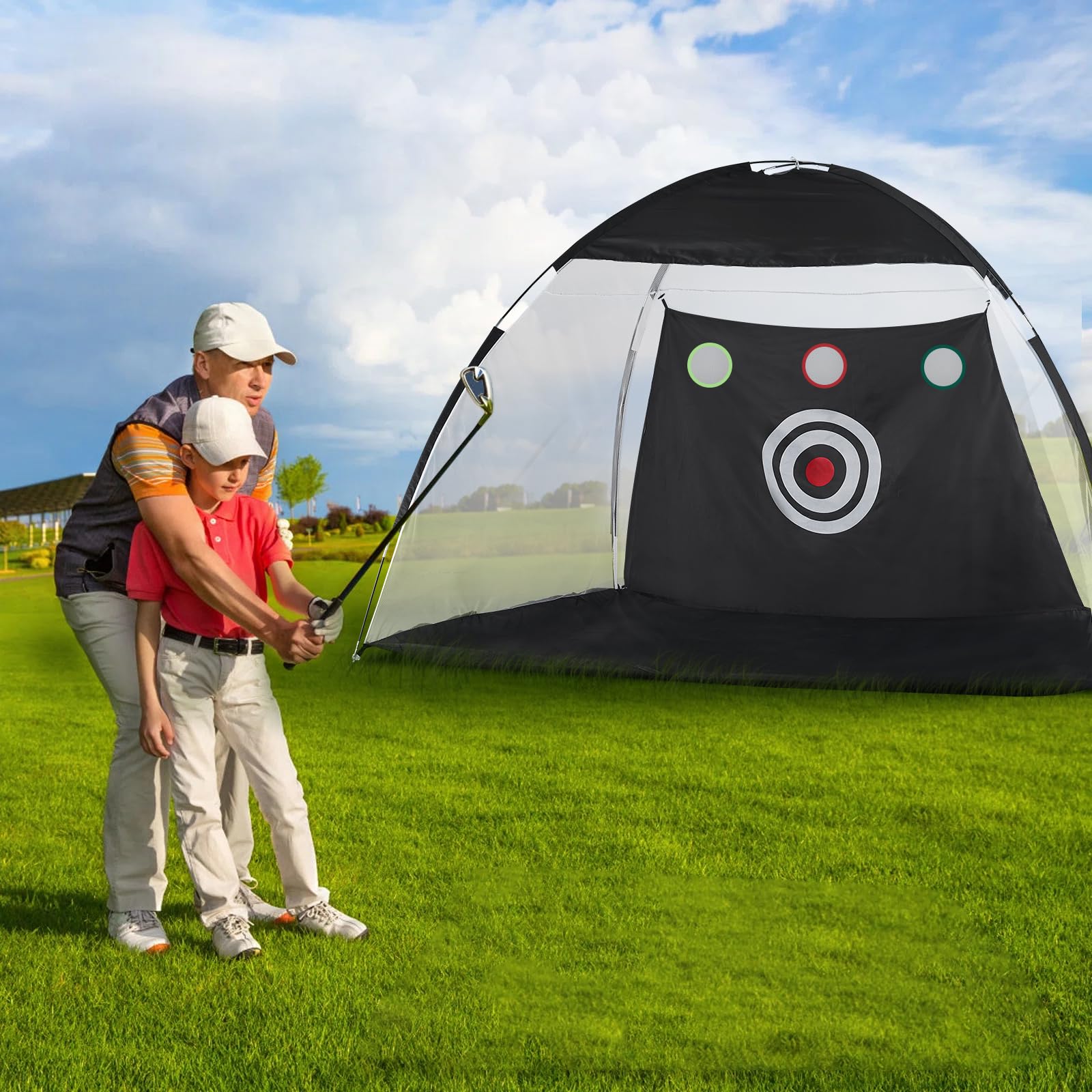 TUKAILAi 10x7ft Golf-Schlagnetz, Faltbares Golf Portable Golfnetz for Garten Indoor Outdoor, Golf-Übungs-Schlagnetze für Hinterhof für drinnen/draußen/Hinterhof, All-in-1 Golf Übungsnetz