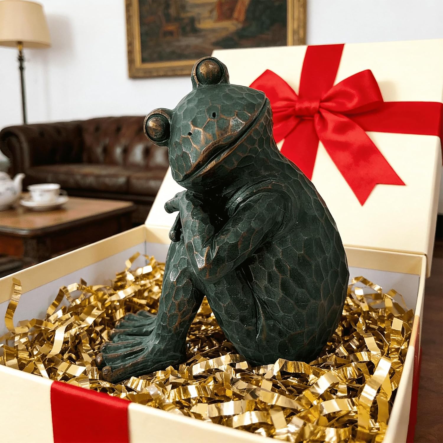 Vintage Bronze Meditating Frog Statue, 9.8" H Handcrafted Resin Zen Frog Figurine, Weather Resistant, for Garden, Patio, Indoor & Outdoor Home Decor