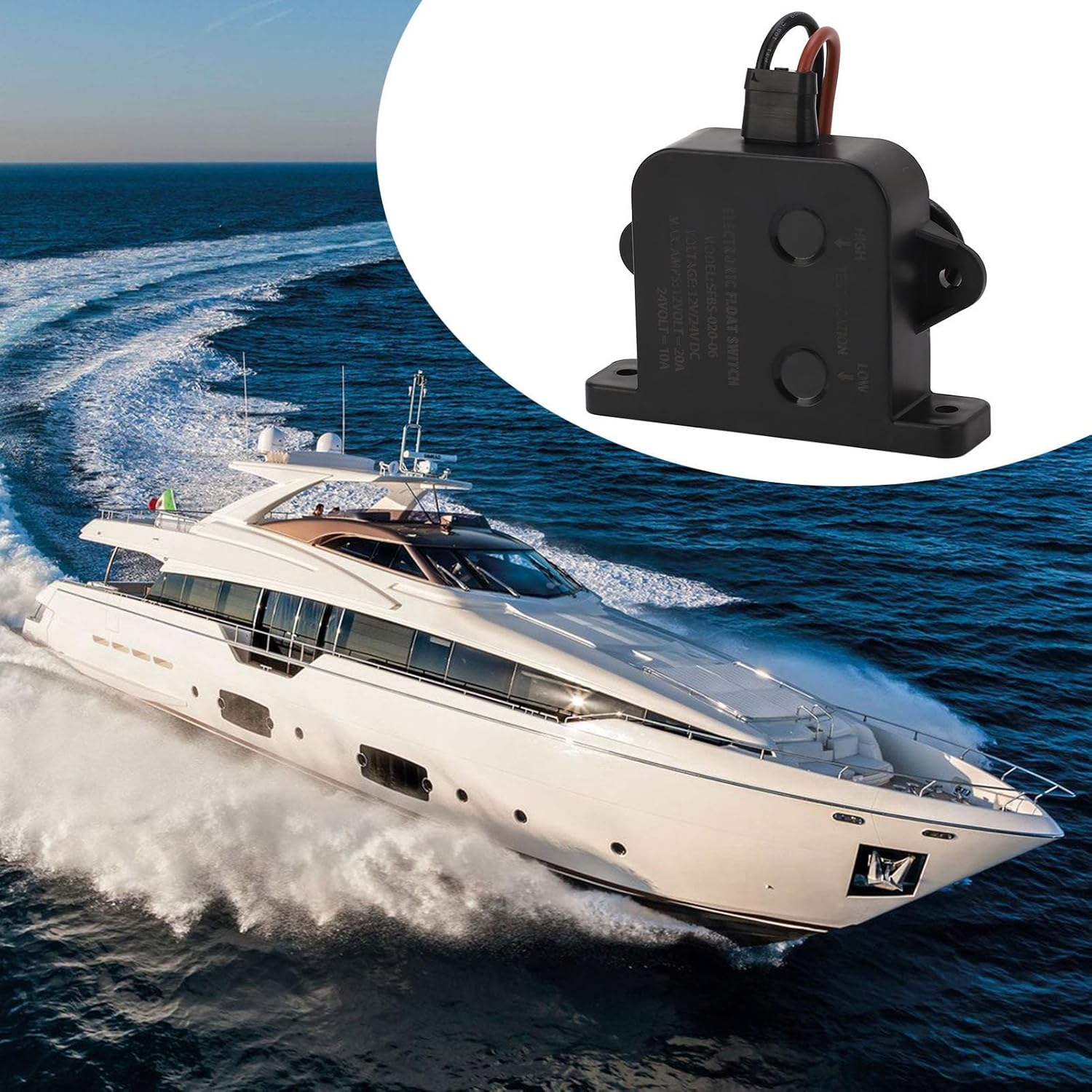 CHICIRIS Marine Bilge Pump Sensor, Auto Alarm Accurate Water Level Switch ABS Material DC 12V 24V 60°C Max Temperature for Boats Ships Yachts