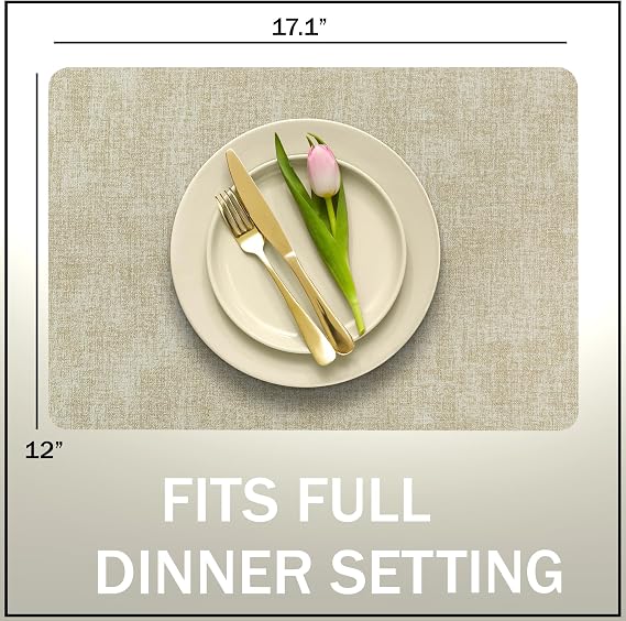 More Decor Faux Leather Placemats Set of 4 for Dining Table Waterproof, Wipeable, Washable, Stain & Heat Resistant, Non-Slip Table Mats 12 X 17 Inch, Beige