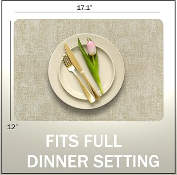 More Decor Faux Leather Placemats Set of 4 for Dining Table Waterproof, Wipeable, Washable, Stain & Heat Resistant, Non-Slip Table Mats 12 X 17 Inch, Beige
