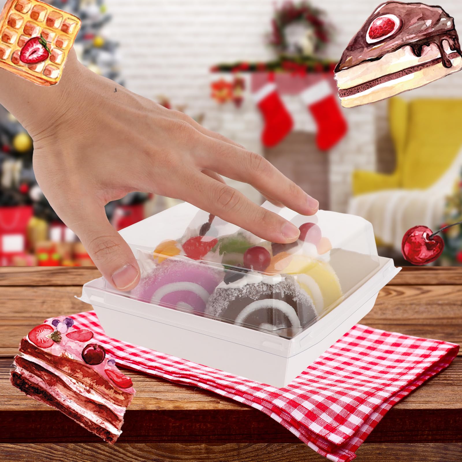 75 cajas para rebanadas de pastel con tapas transparentes, cajas para cupcakes, cajas de postre de papel a prueba de aceite, caja cuadrada blanca para postres de panadería, recipientes de